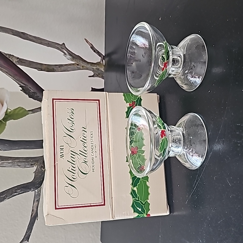 1981 Avon Holiday Hostess Collection Pair of Candlesticks Holders Tub A